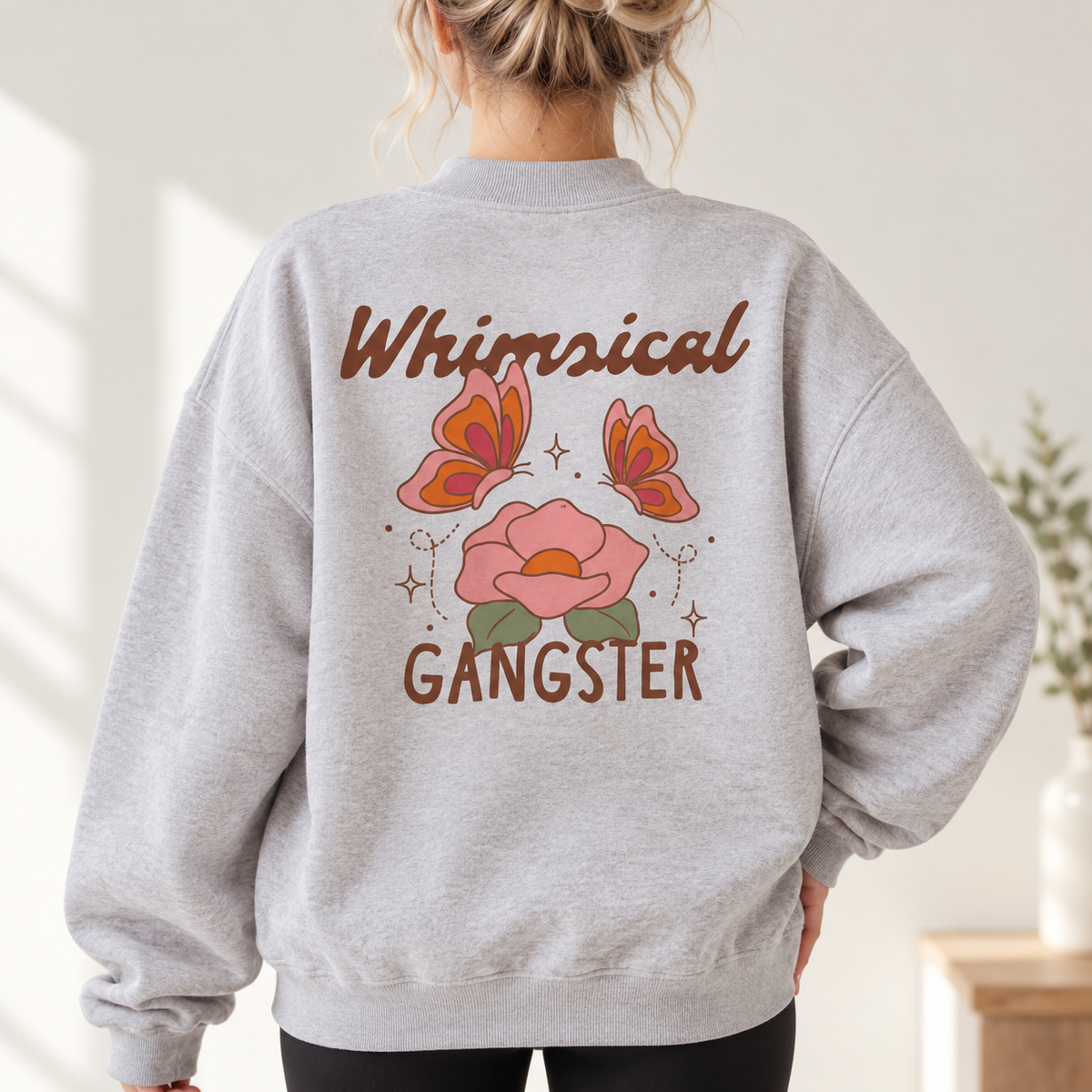 Whimsical Gangster Essential Fleece Mock-Neck Crew Sweatshirt