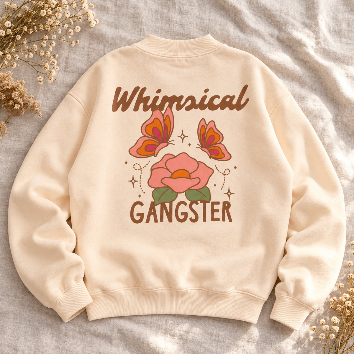 Whimsical Gangster Essential Fleece Mock-Neck Crew Sweatshirt