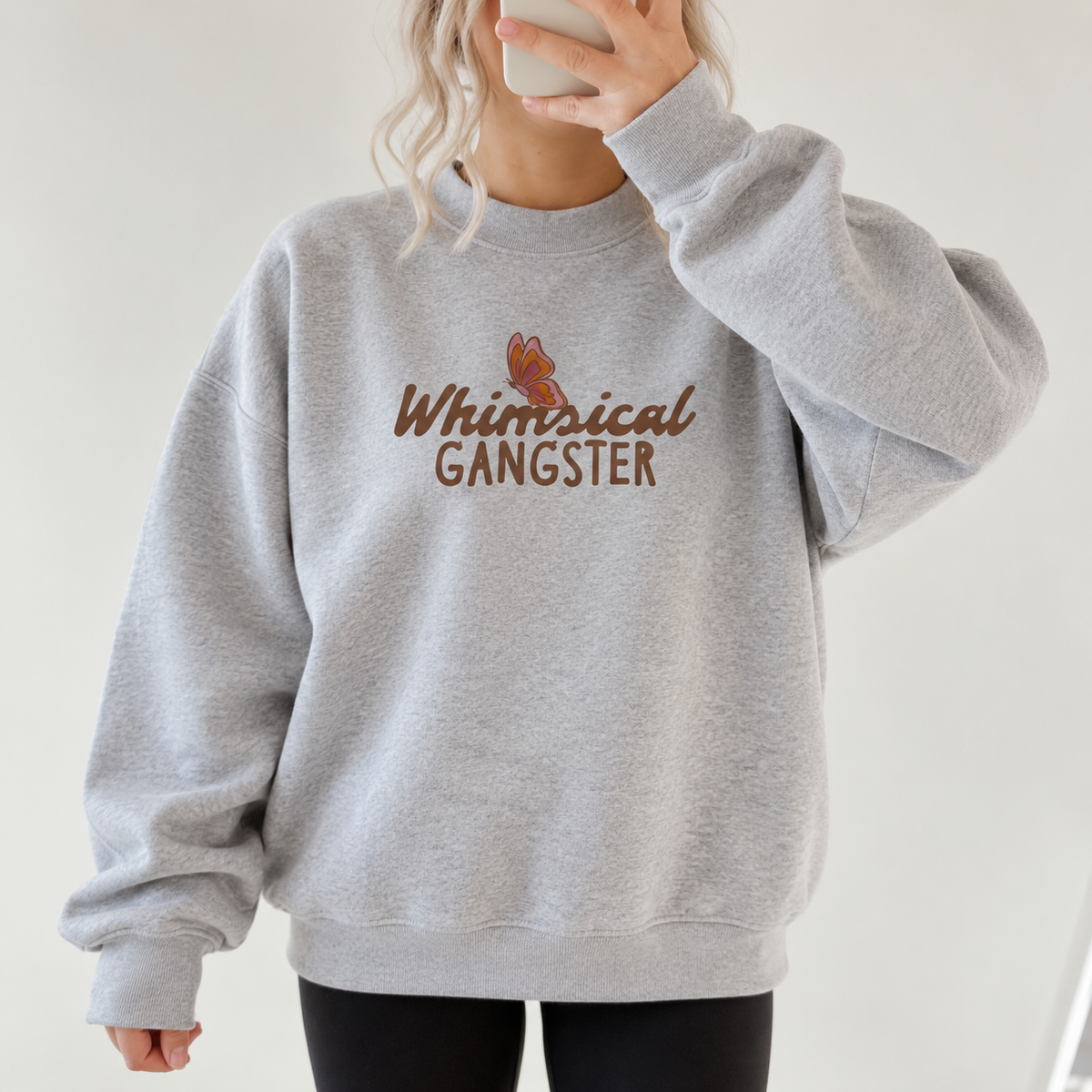 Whimsical Gangster Essential Fleece Mock-Neck Crew Sweatshirt