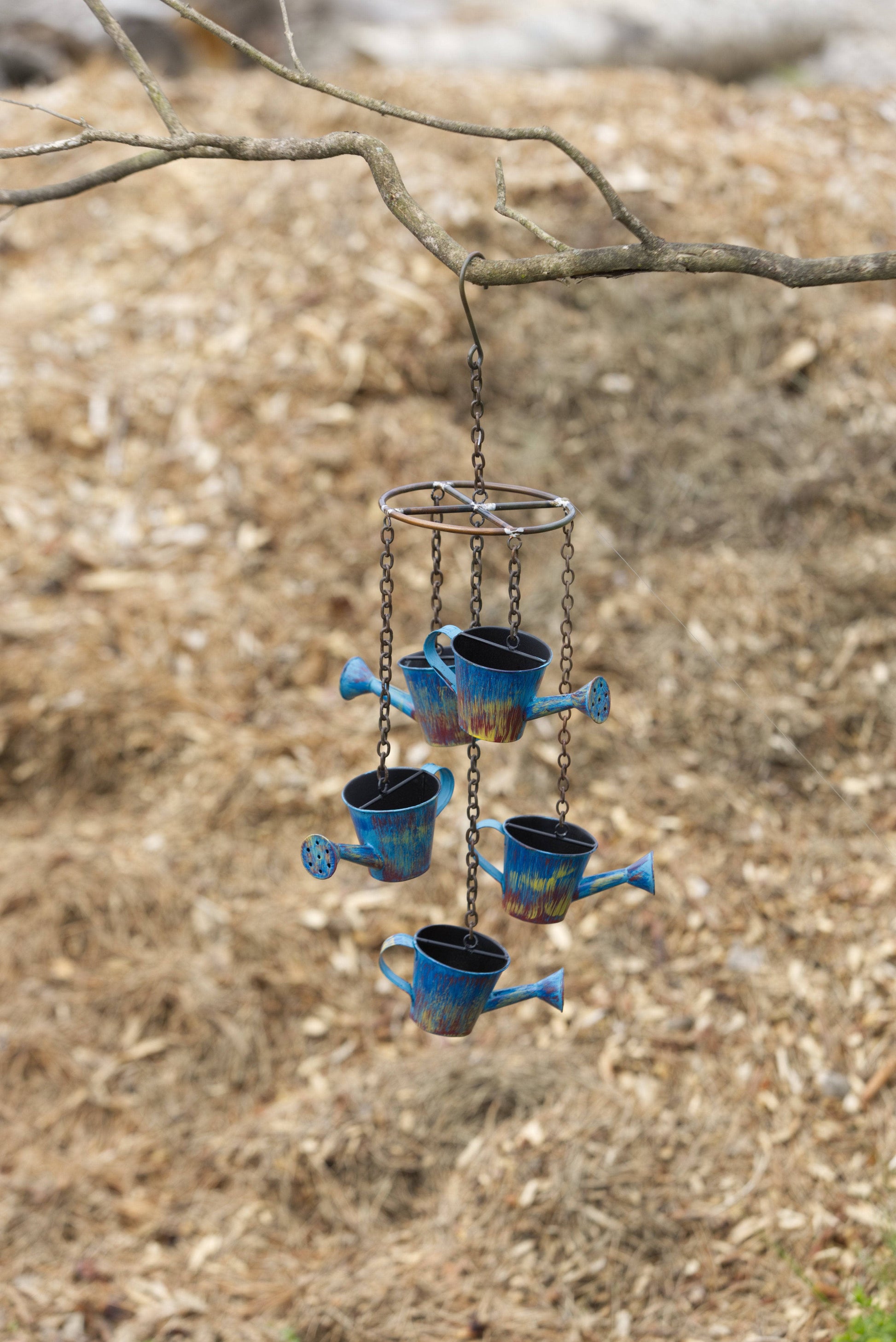 Watering Can Distressed Blue Hanging Mobile - Happy Gardens