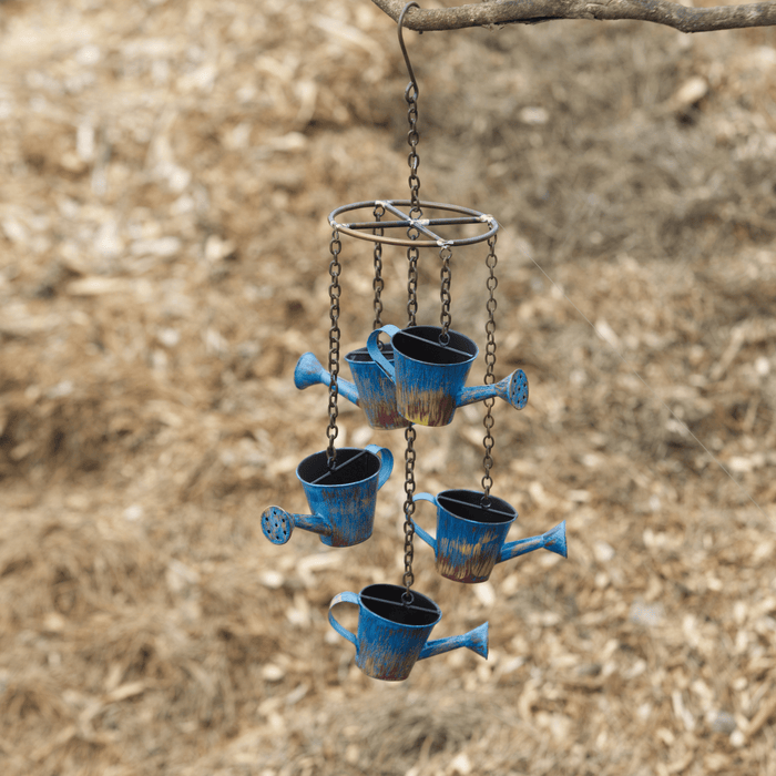 Watering Can Distressed Blue Hanging Mobile - Happy Gardens