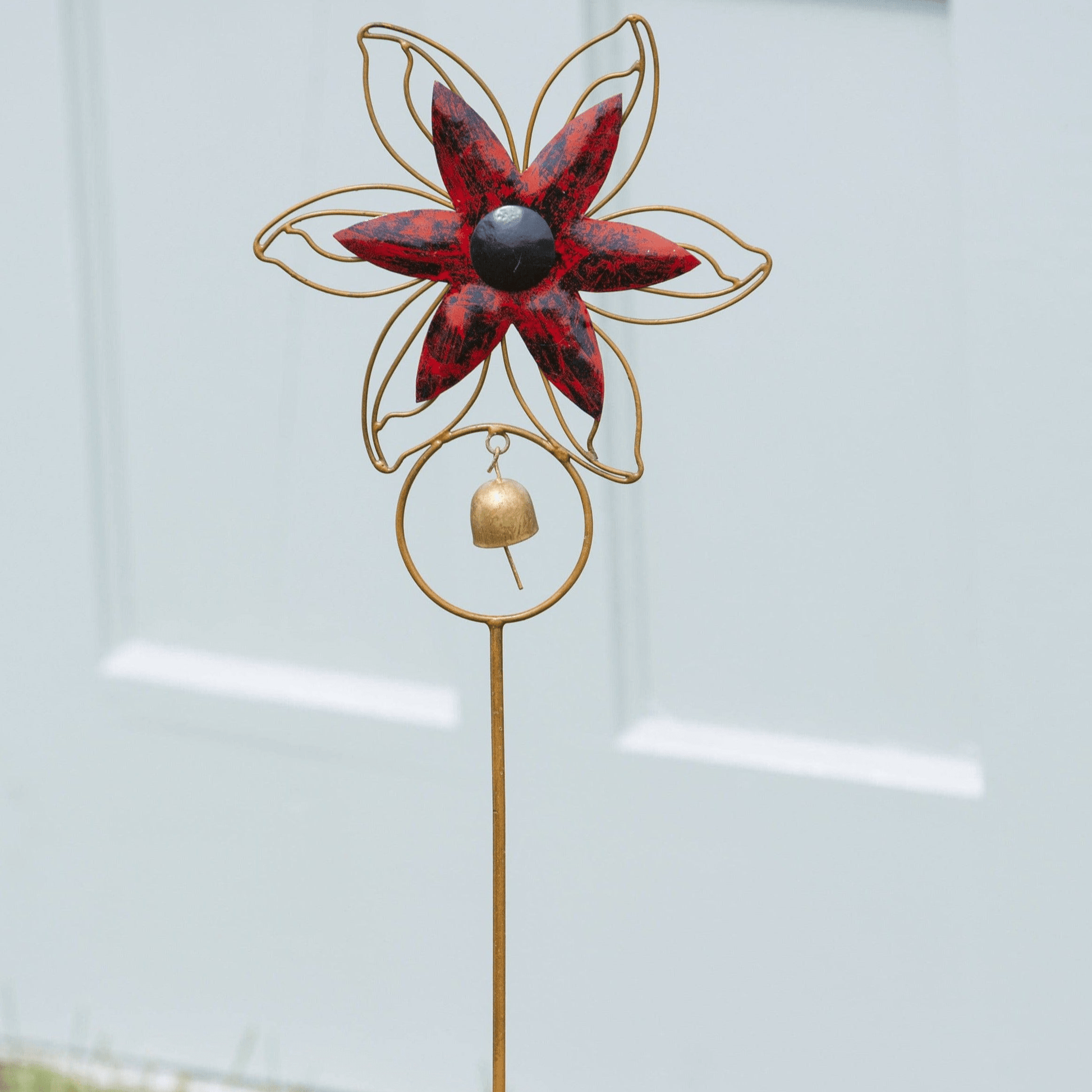 Open Petal Flower Garden Stake, Red-Garden Stakes & Rain Gauges-Happy Gardens