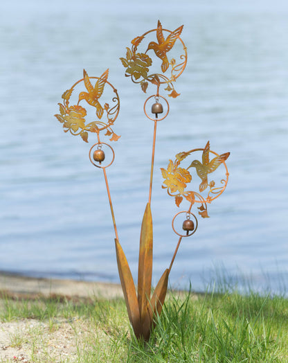 Happy Gardens - Triple Hummingbird and Lily Garden Stake