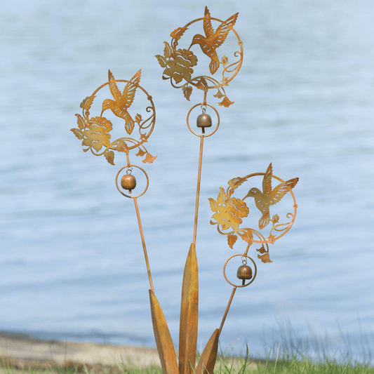 Happy Gardens - Triple Hummingbird and Lily Garden Stake