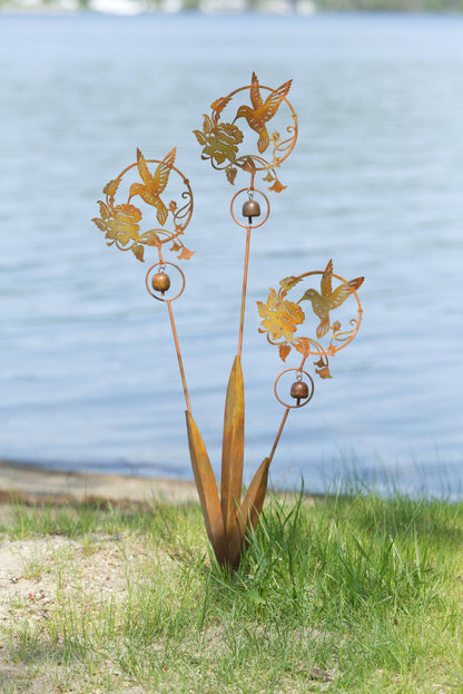 Happy Gardens - Triple Hummingbird and Lily Garden Stake