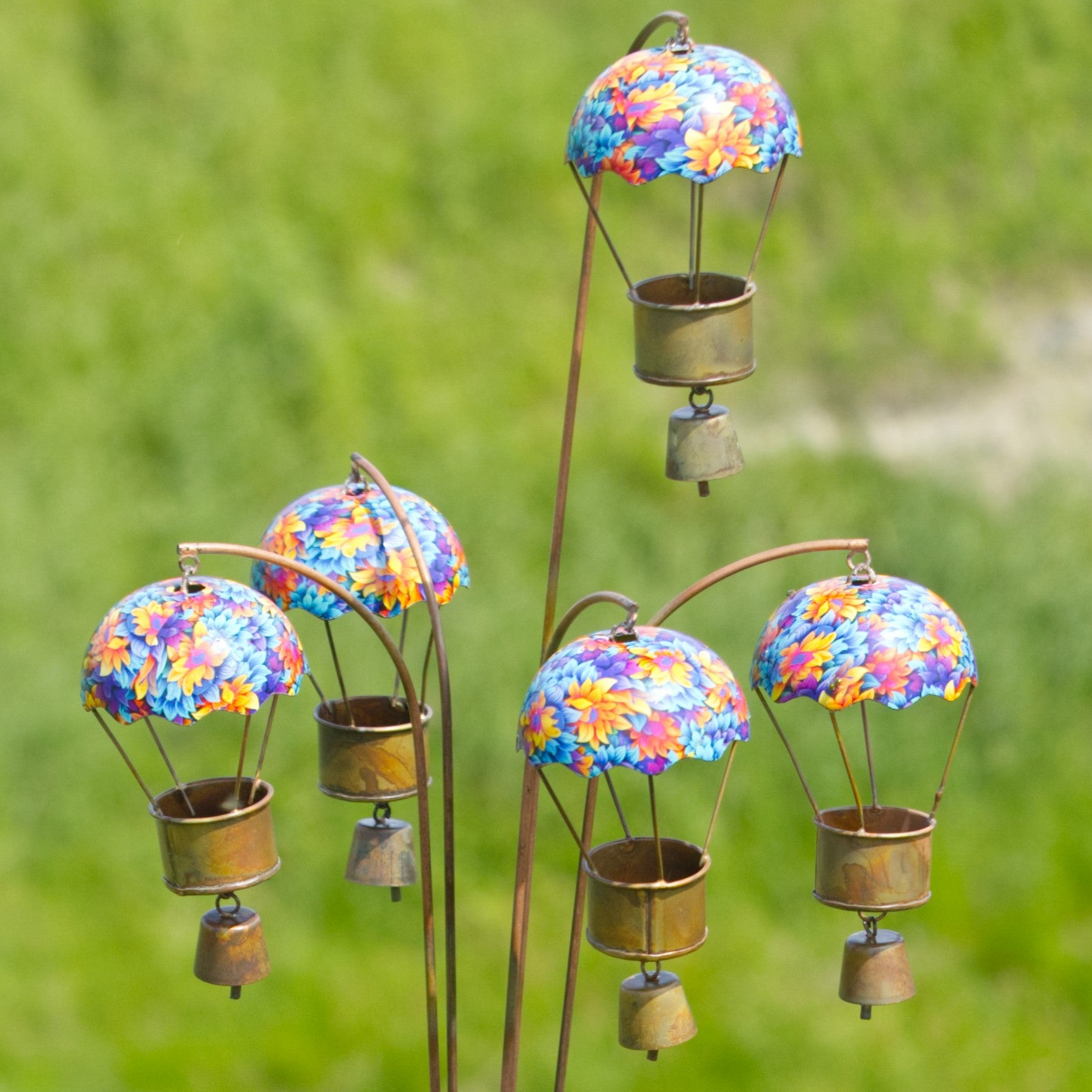 Hot Air Balloon Floral Garden Stake - Happy Gardens
