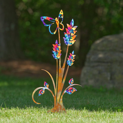 Butterfly on Plant Floral Garden Stake - Happy Gardens