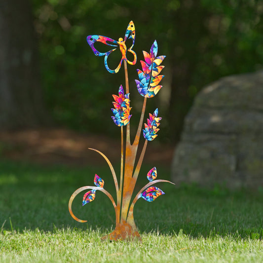 Butterfly on Plant Floral Garden Stake - Happy Gardens