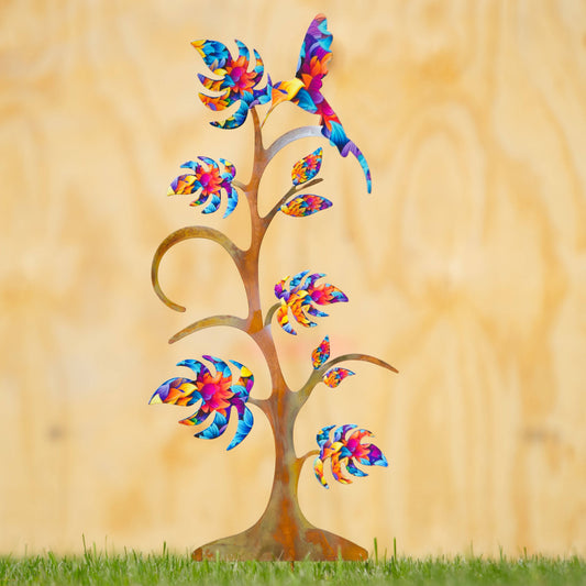 Floral Hummingbird on Plant Garden Stake - Happy Gardens