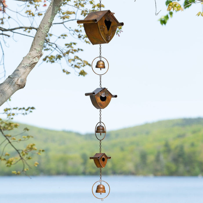 Happy Gardens - Triple Birdhouse and Bells Hanging Ornament