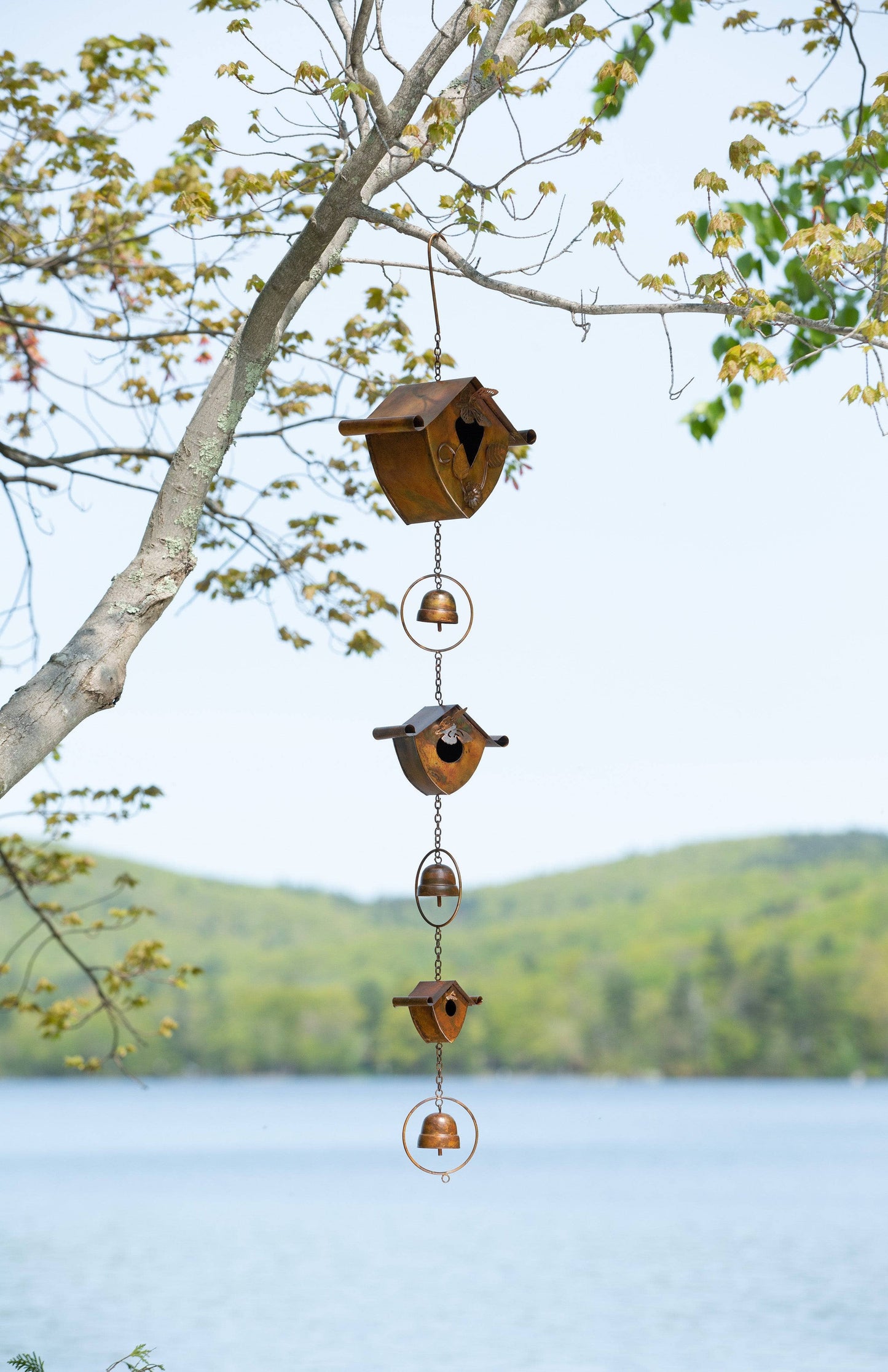 Happy Gardens - Triple Birdhouse and Bells Hanging Ornament