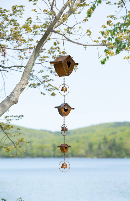 Happy Gardens - Triple Birdhouse and Bells Hanging Ornament