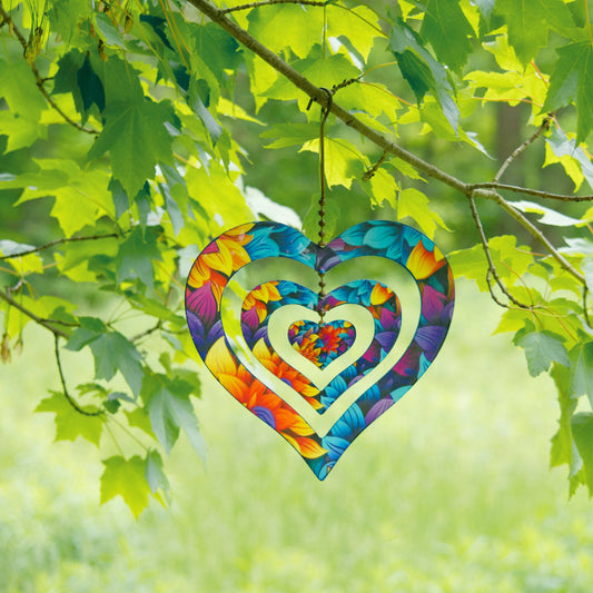 Triple Spinning Heart Multicolor Ornament - Happy Gardens
