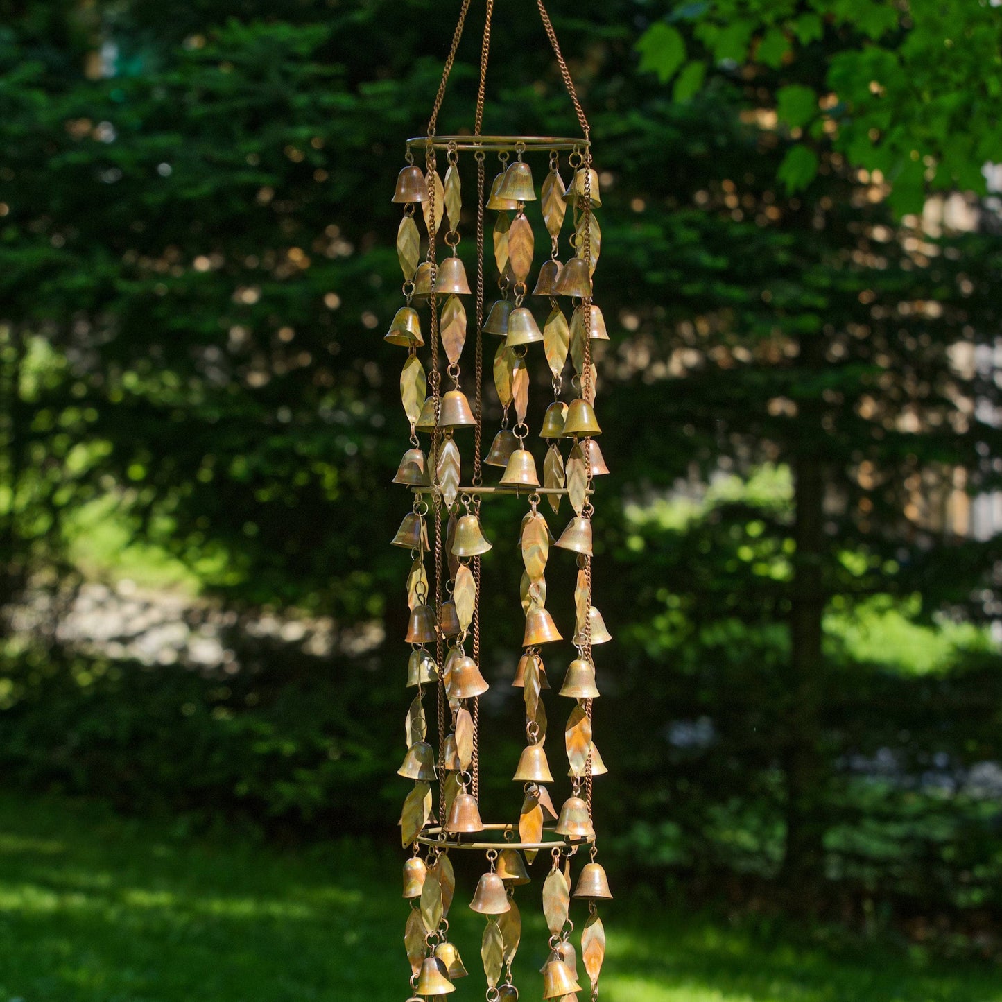 Triple Tiered Bells and Leaves Wind Chime - Happy Gardens