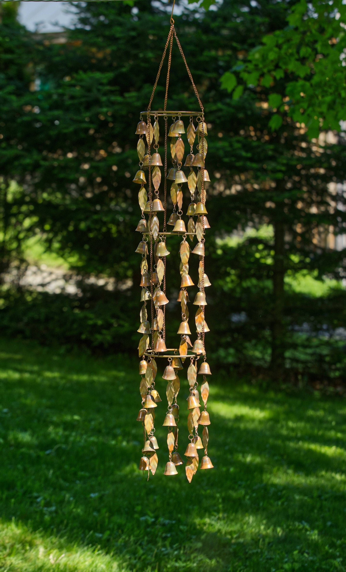 Triple Tiered Bells and Leaves Wind Chime - Happy Gardens