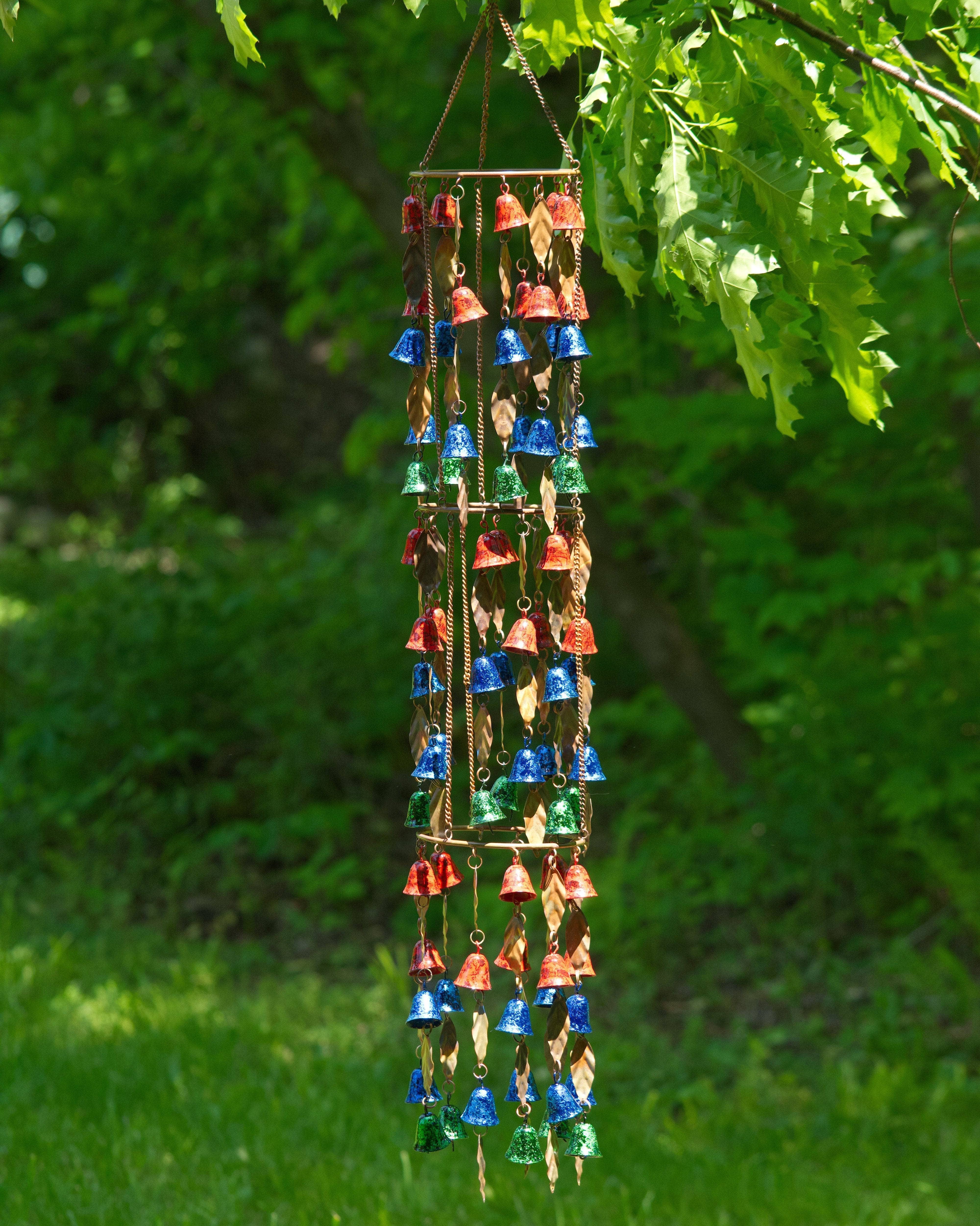 Triple Tiered Bells and Leaves Multicolor Wind Chime