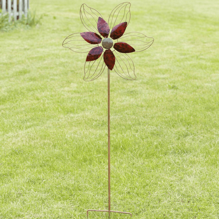 Open Petal Flower Spinner, Red, 22"-Spinners-Happy Gardens