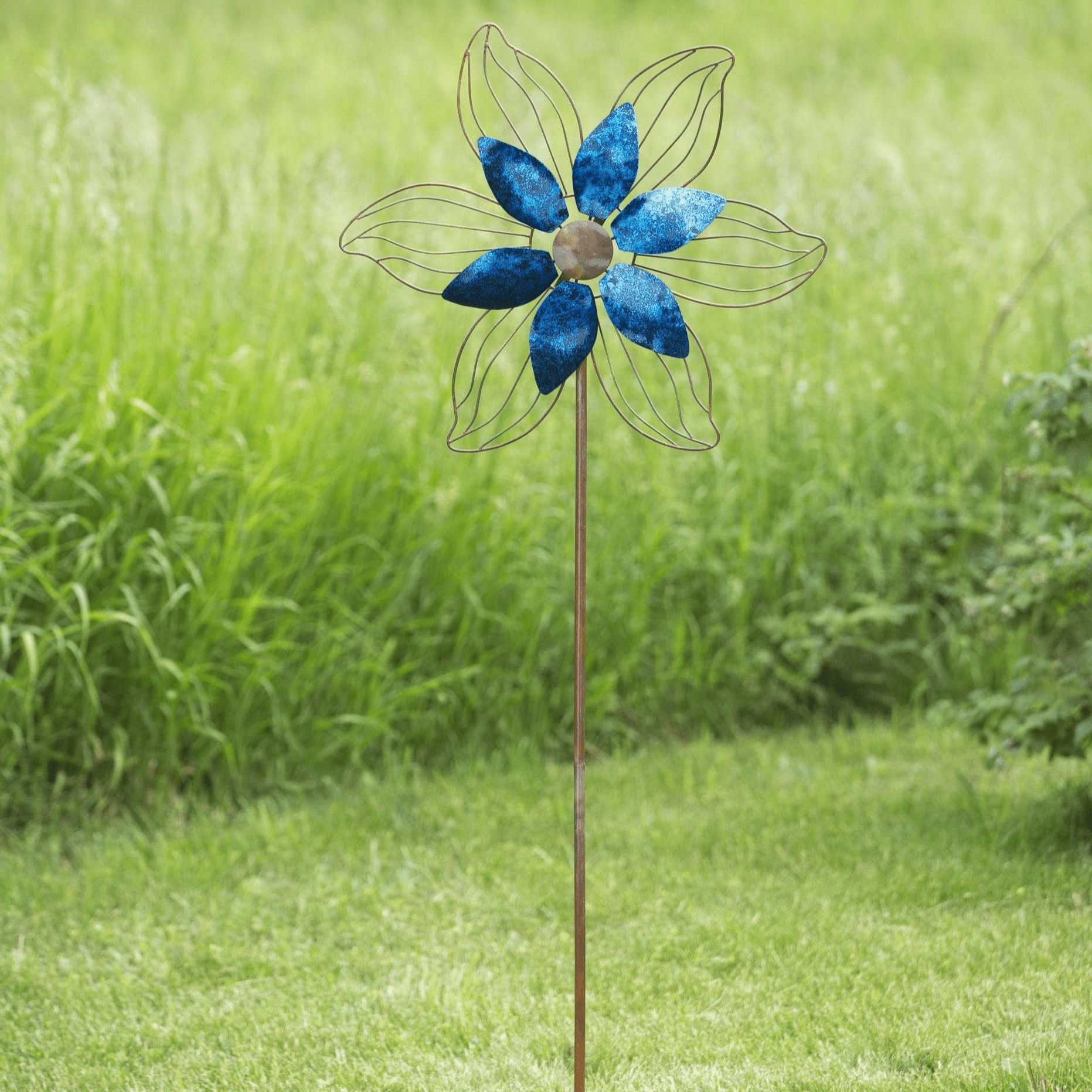 Open Petal Flower Spinner, Blue, 22"-Spinners-Happy Gardens