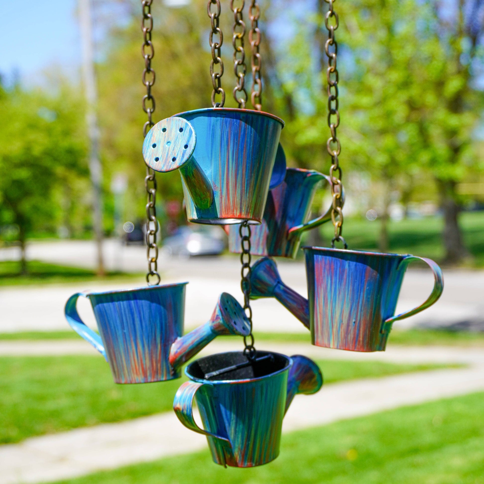Watering Can Distressed Blue Hanging Mobile - Happy Gardens