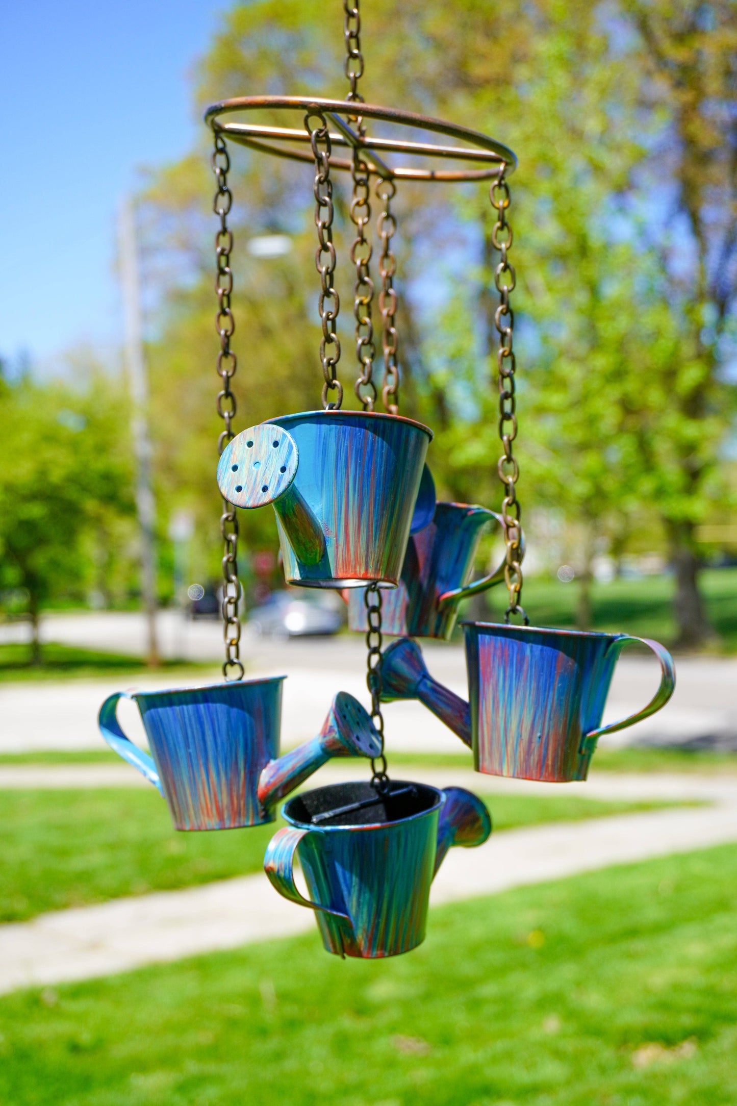 Watering Can Distressed Blue Hanging Mobile - Happy Gardens