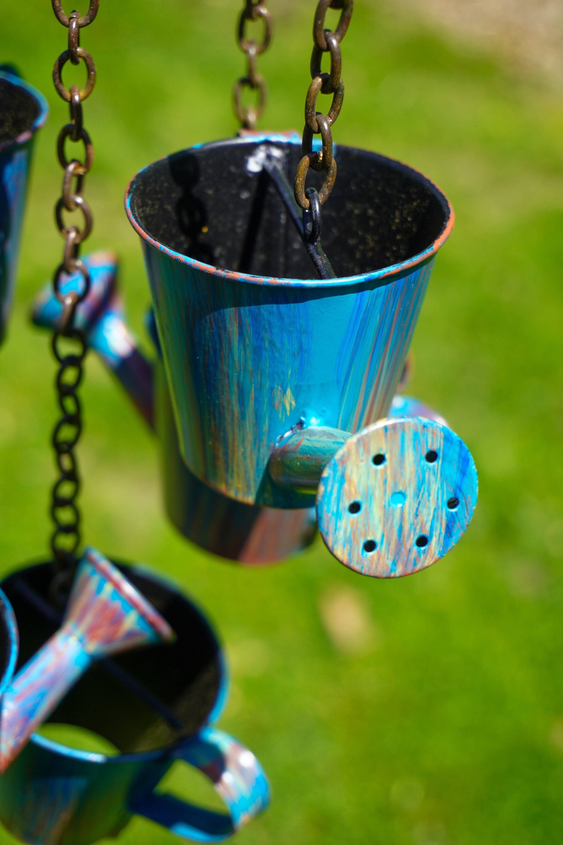 Watering Can Distressed Blue Hanging Mobile - Happy Gardens