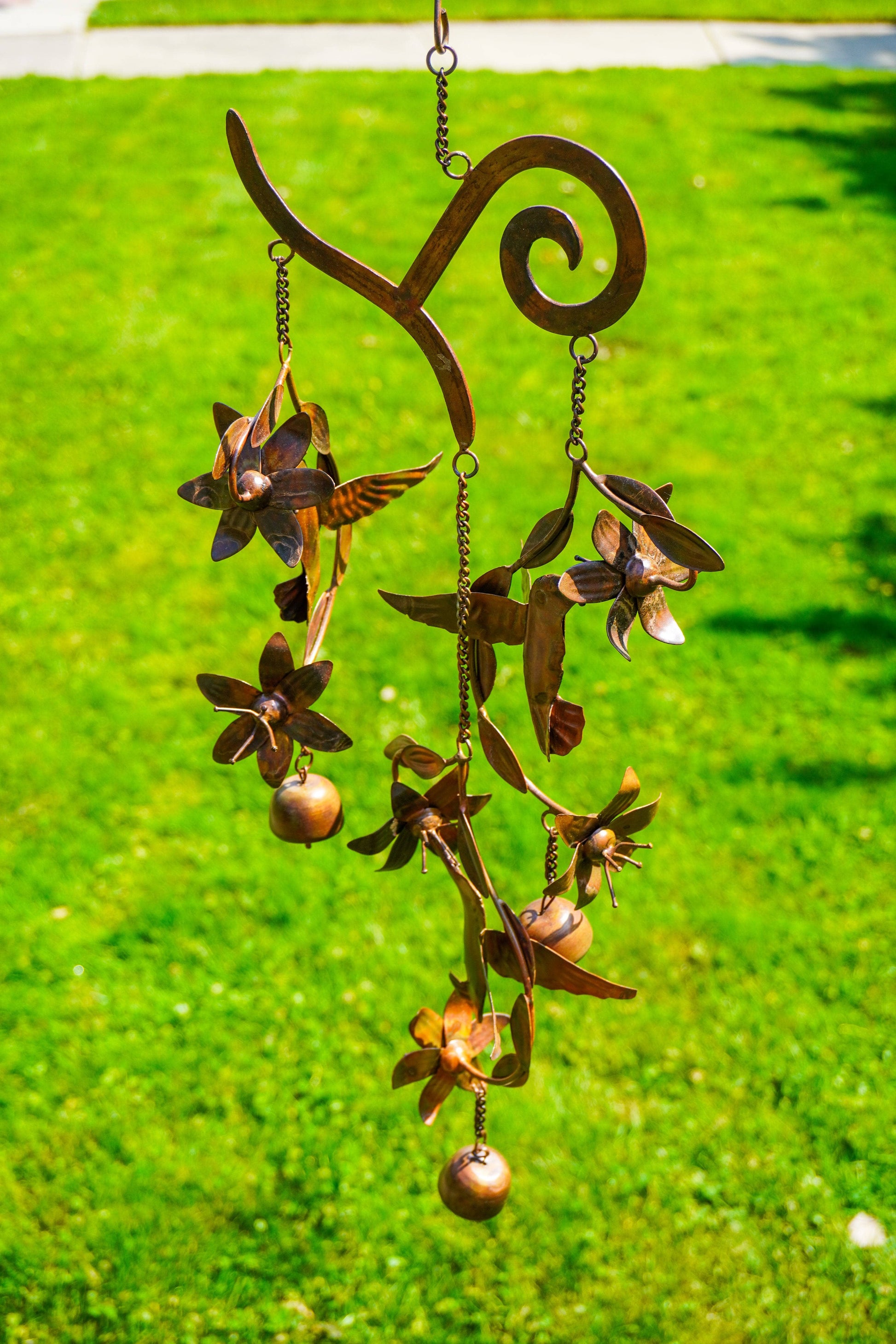 Hummingbirds w/Flowers Flamed Wind Chime - Happy Gardens