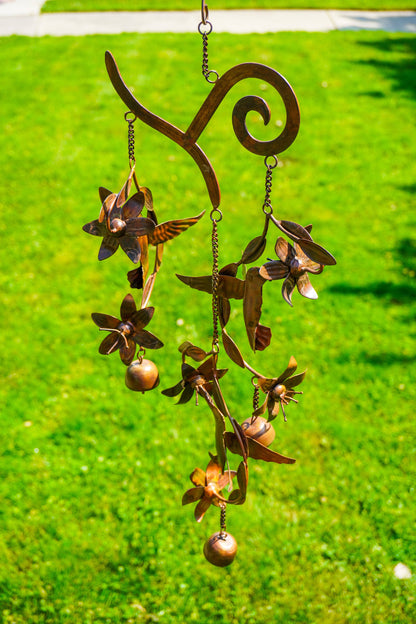 Hummingbirds w/Flowers Flamed Wind Chime - Happy Gardens