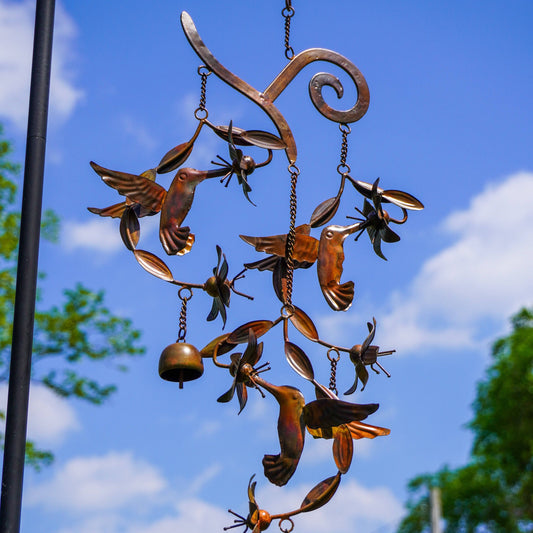 Hummingbirds w/Flowers Flamed Wind Chime - Happy Gardens
