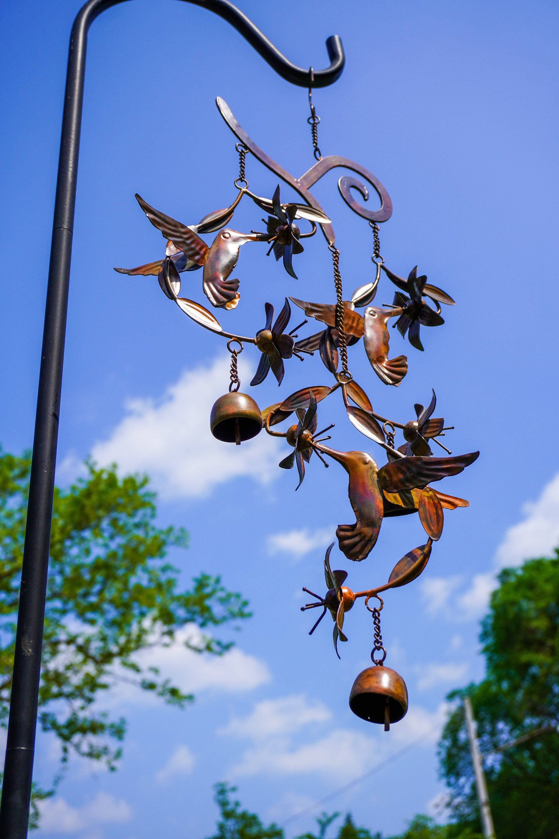 Hummingbirds w/Flowers Flamed Wind Chime - Happy Gardens