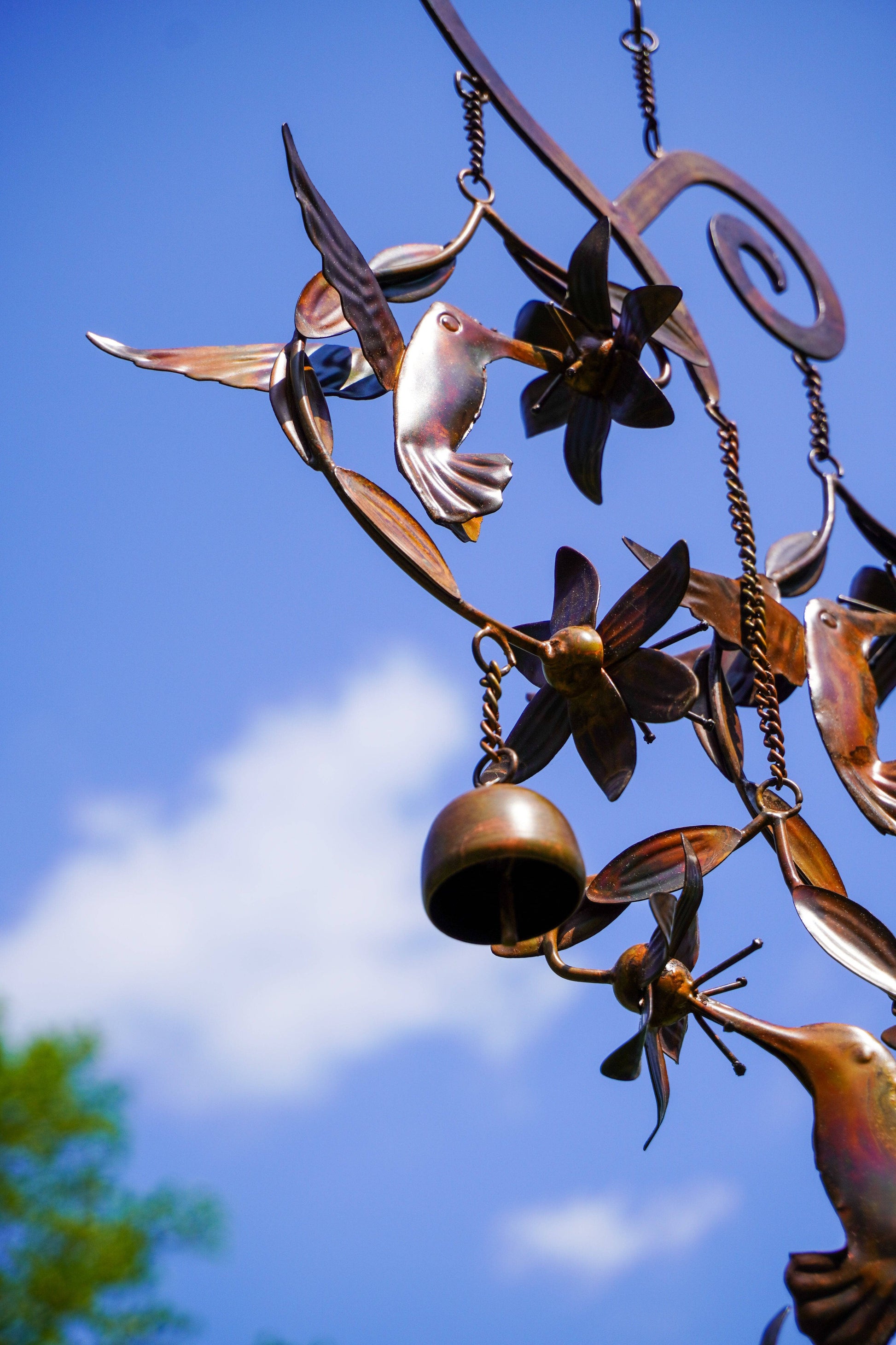 Hummingbirds w/Flowers Flamed Wind Chime - Happy Gardens