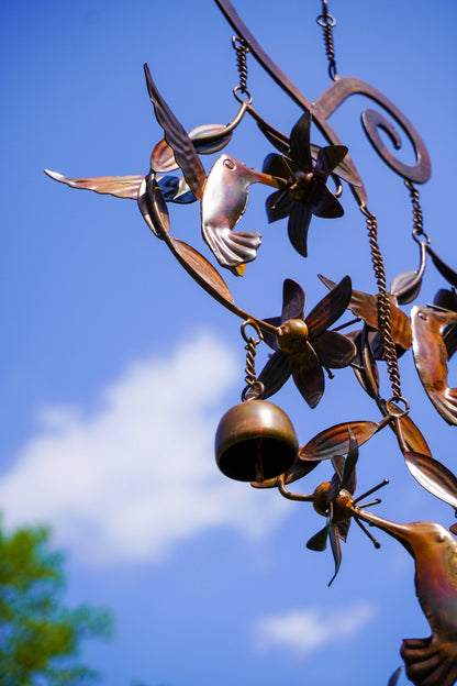 Hummingbirds w/Flowers Flamed Wind Chime - Happy Gardens