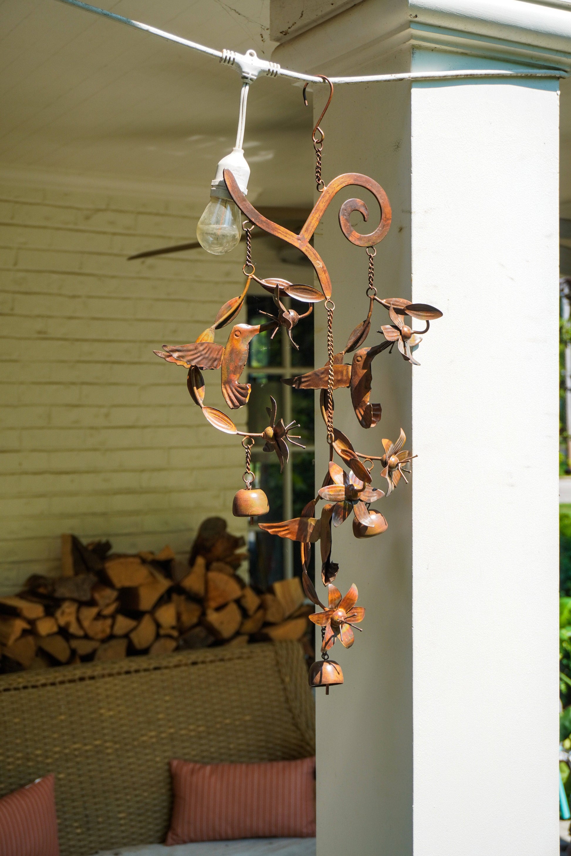 Hummingbirds w/Flowers Flamed Wind Chime - Happy Gardens