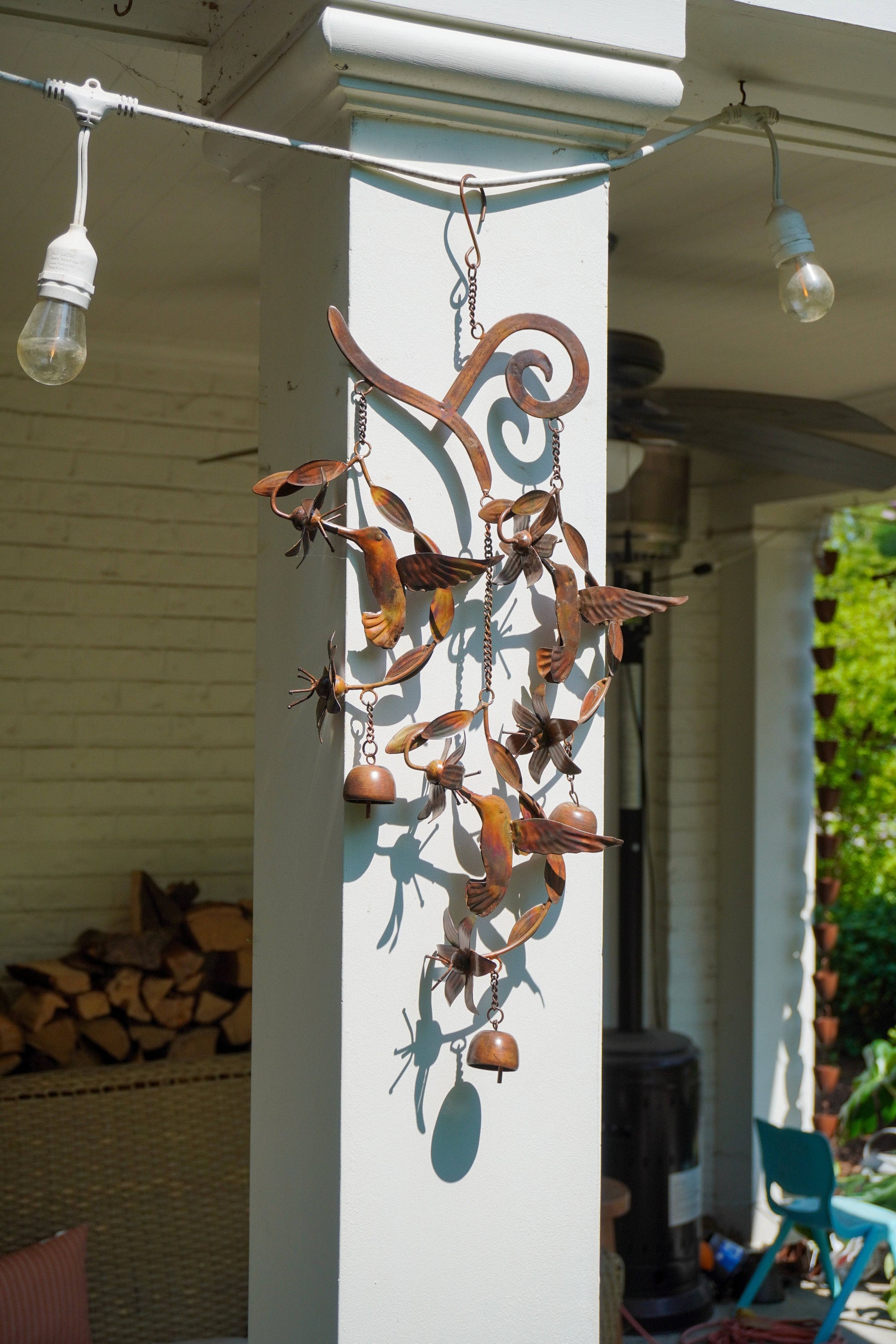 Hummingbirds w/Flowers Flamed Wind Chime - Happy Gardens