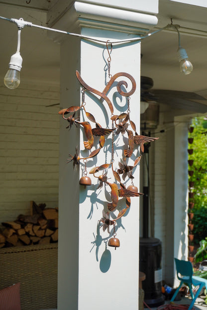 Hummingbirds w/Flowers Flamed Wind Chime - Happy Gardens