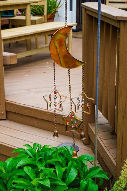 Happy Gardens - Moon and Stars w/Dangles Wind Chime