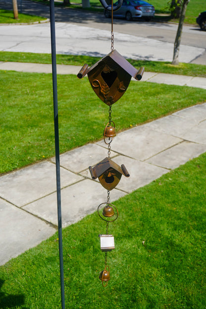 Happy Gardens - Triple Birdhouse and Bells Hanging Ornament