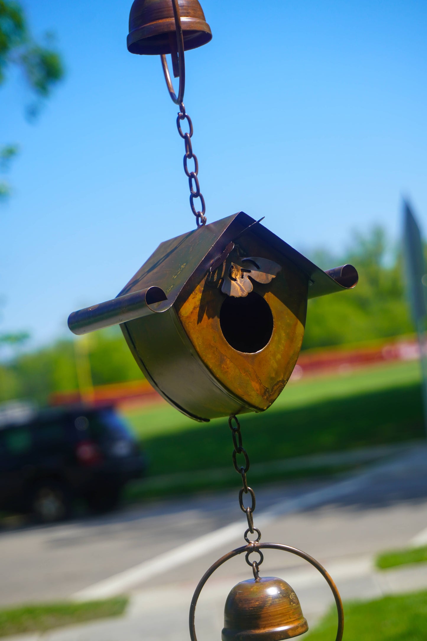 Happy Gardens - Triple Birdhouse and Bells Hanging Ornament