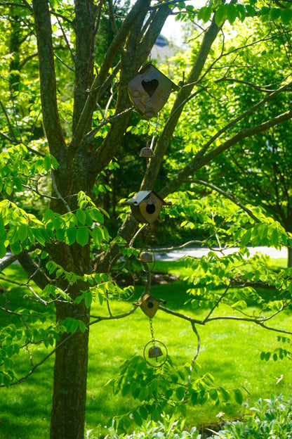 Happy Gardens - Triple Birdhouse and Bells Hanging Ornament