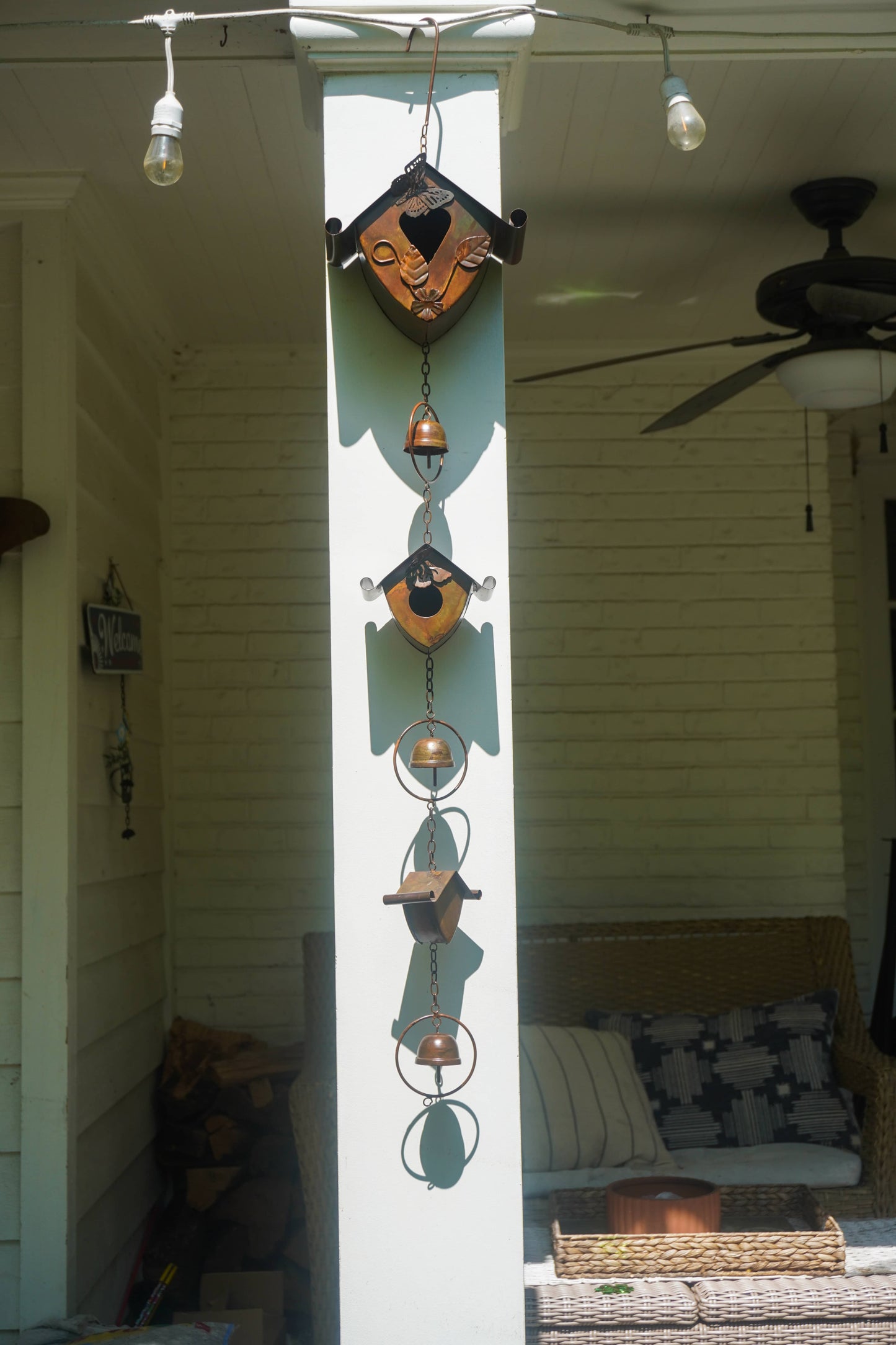 Happy Gardens - Triple Birdhouse and Bells Hanging Ornament