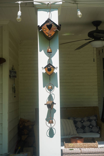 Happy Gardens - Triple Birdhouse and Bells Hanging Ornament