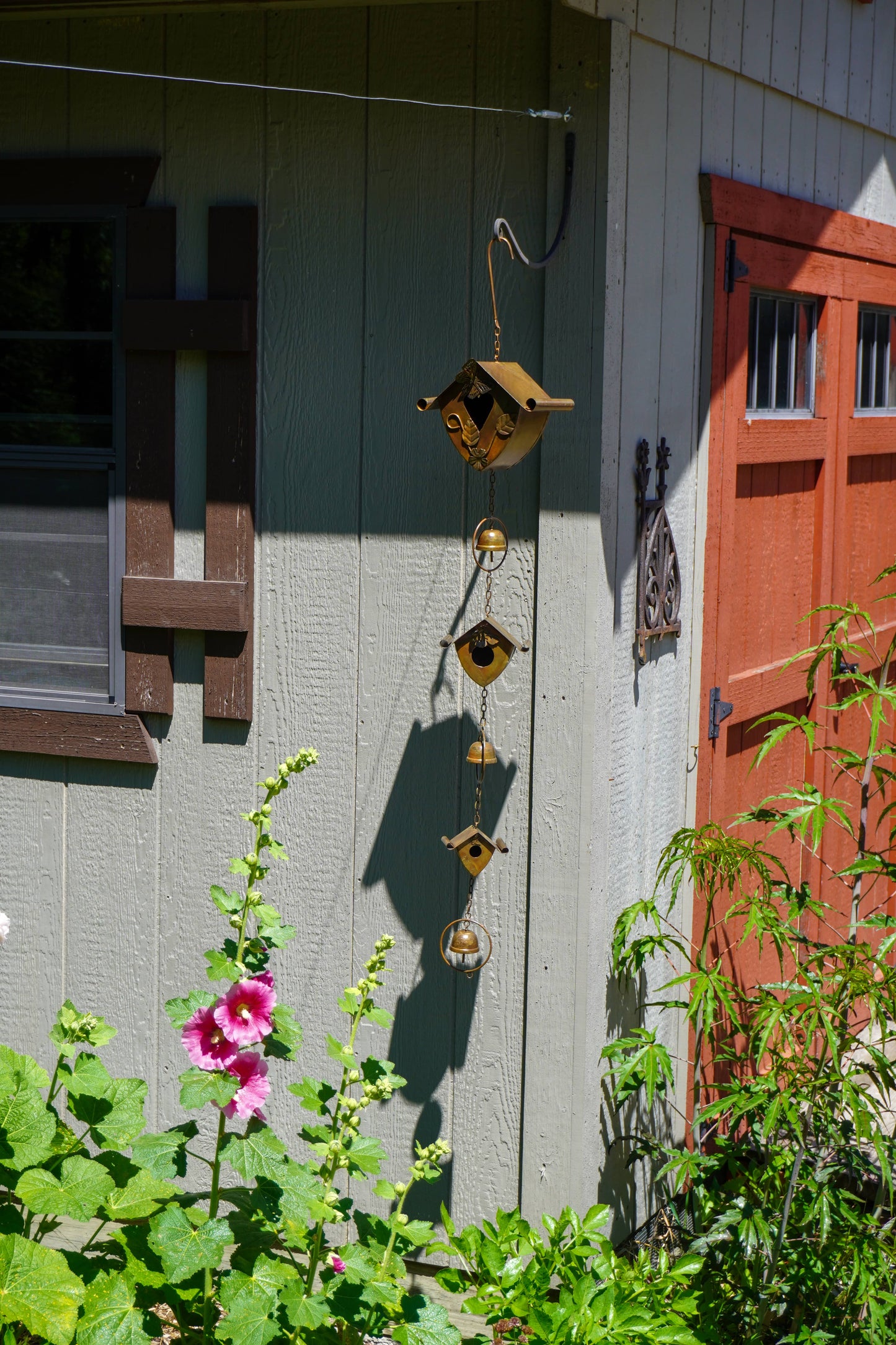 Happy Gardens - Triple Birdhouse and Bells Hanging Ornament