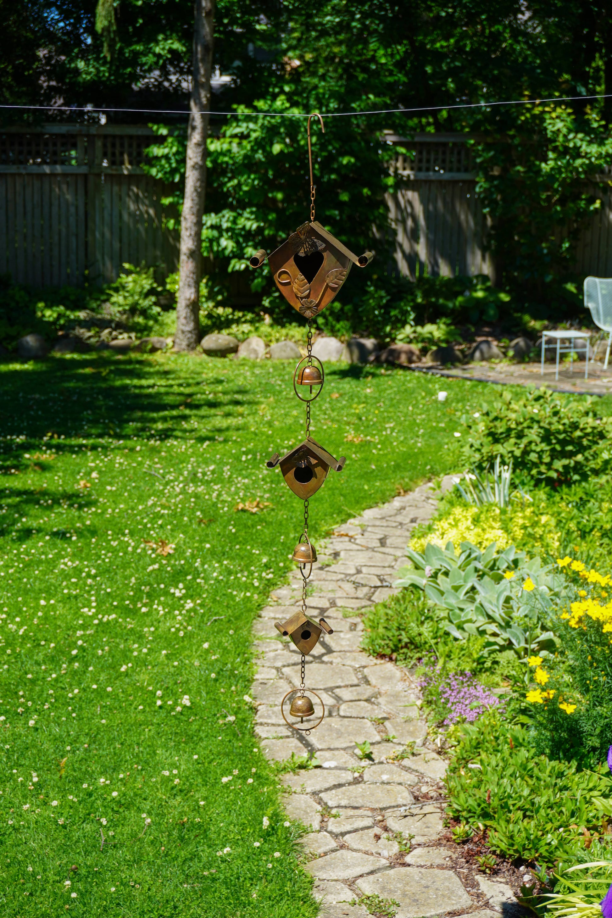 Happy Gardens - Triple Birdhouse and Bells Hanging Ornament