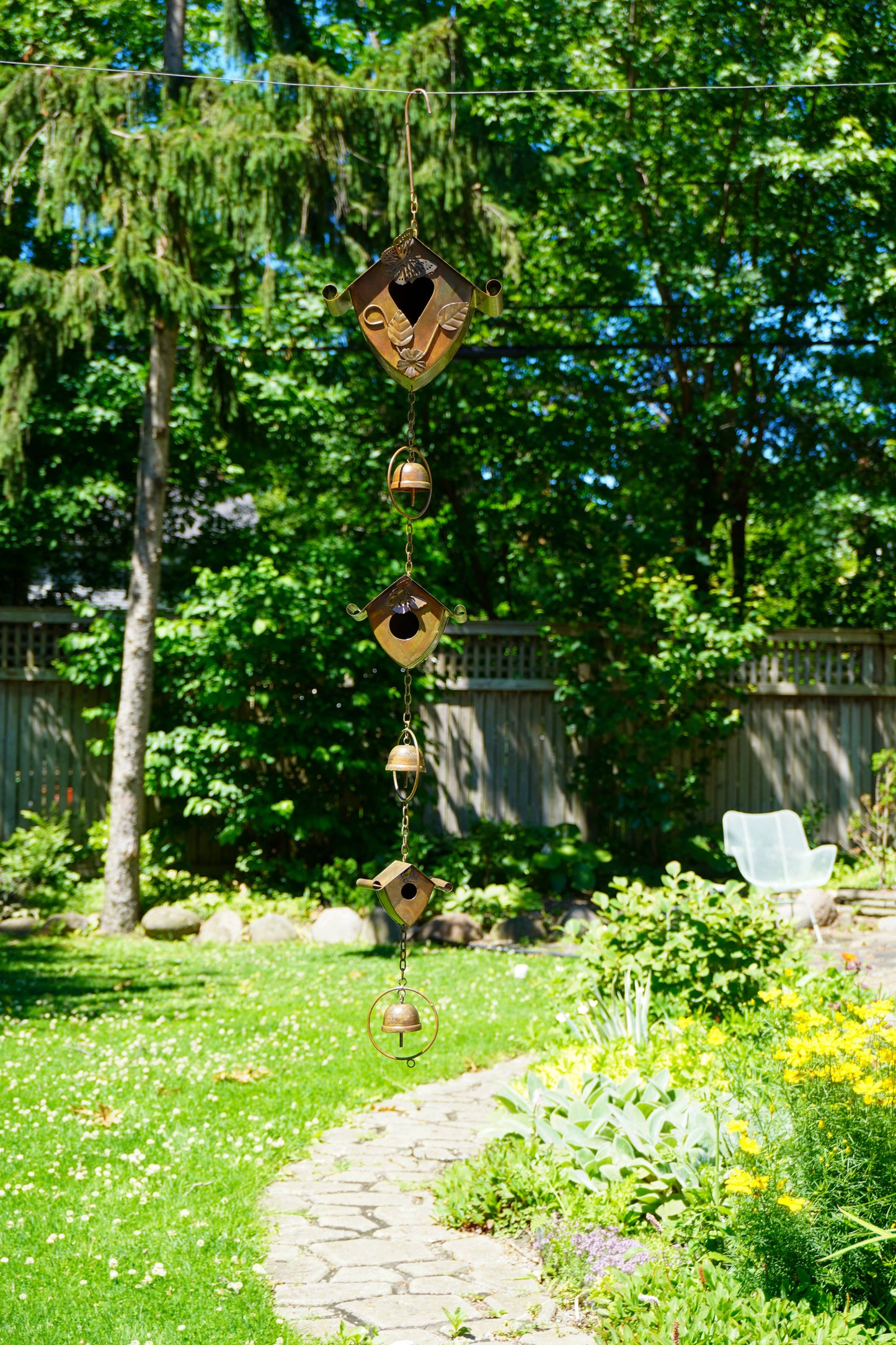 Happy Gardens - Triple Birdhouse and Bells Hanging Ornament