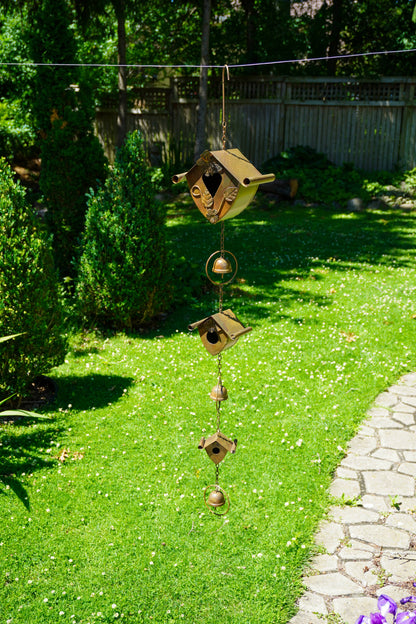 Happy Gardens - Triple Birdhouse and Bells Hanging Ornament