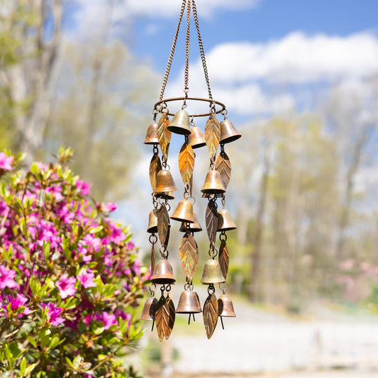 Single Tiered Bells and Leaves Wind Chime - Happy Gardens