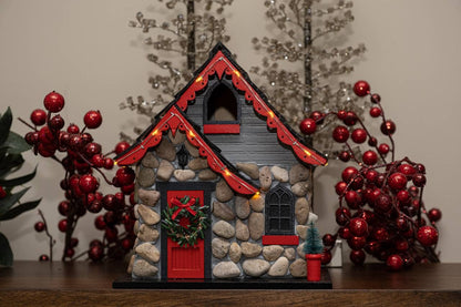 Charlevoix Stone Christmas Cottage with LED lights
