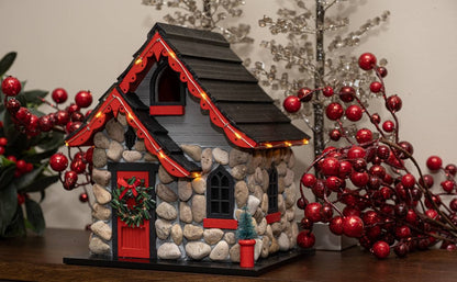 Charlevoix Stone Christmas Cottage with LED lights