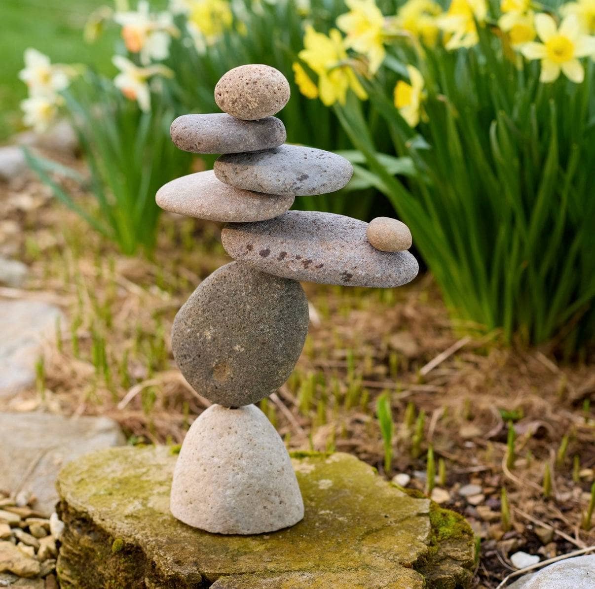 Happy Gardens - 8 Stone Cairn Garden Statue