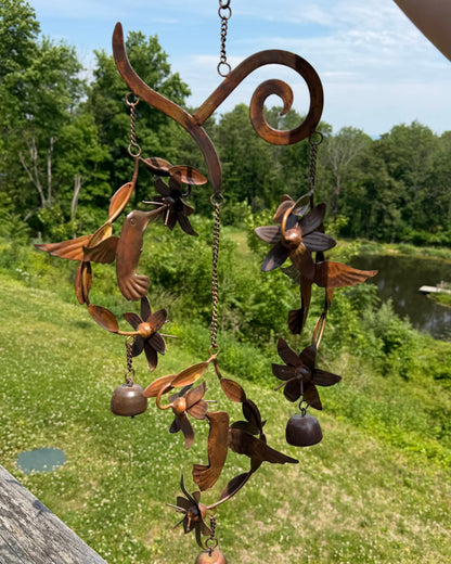Hummingbirds w/Flowers Flamed Wind Chime - Happy Gardens