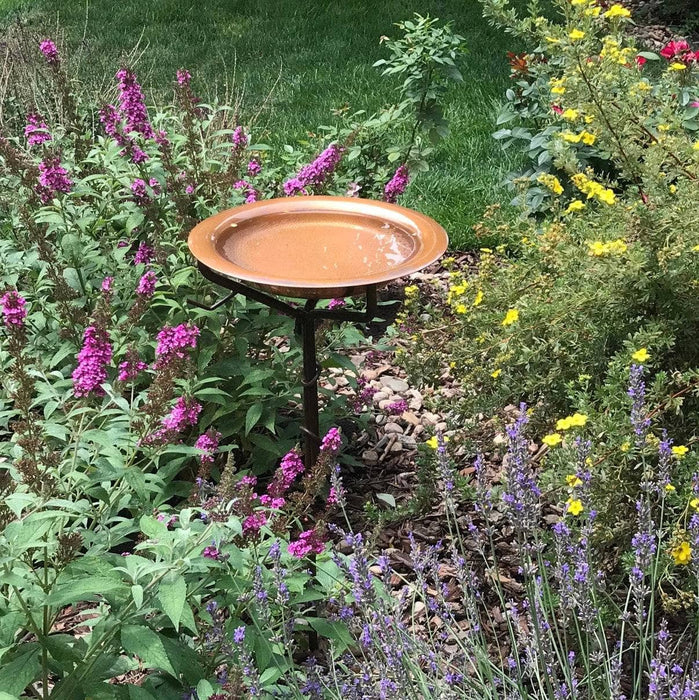 Happy Gardens - Solid Copper Bird Bath with Twig Base, Staked